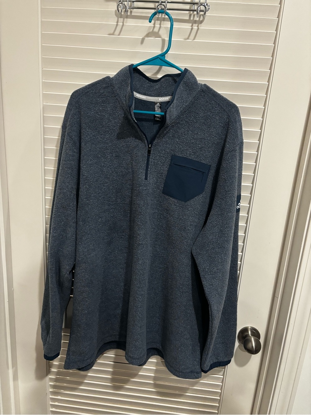 adidas Men's Heathered Dark Blue Quarter-Zip Sweater with Chest Pocket